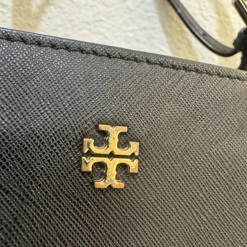 Tory Burch Small York Buckle Leather Tote Black Gold Hardware